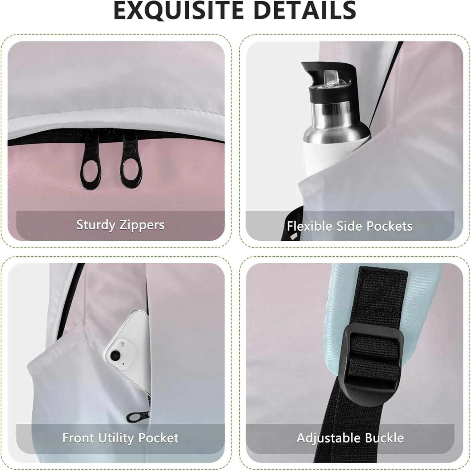 Bright Casual Backpack for Women Daypack Blush Pink Blue Gradient Personalized Bookbag Cool College Student