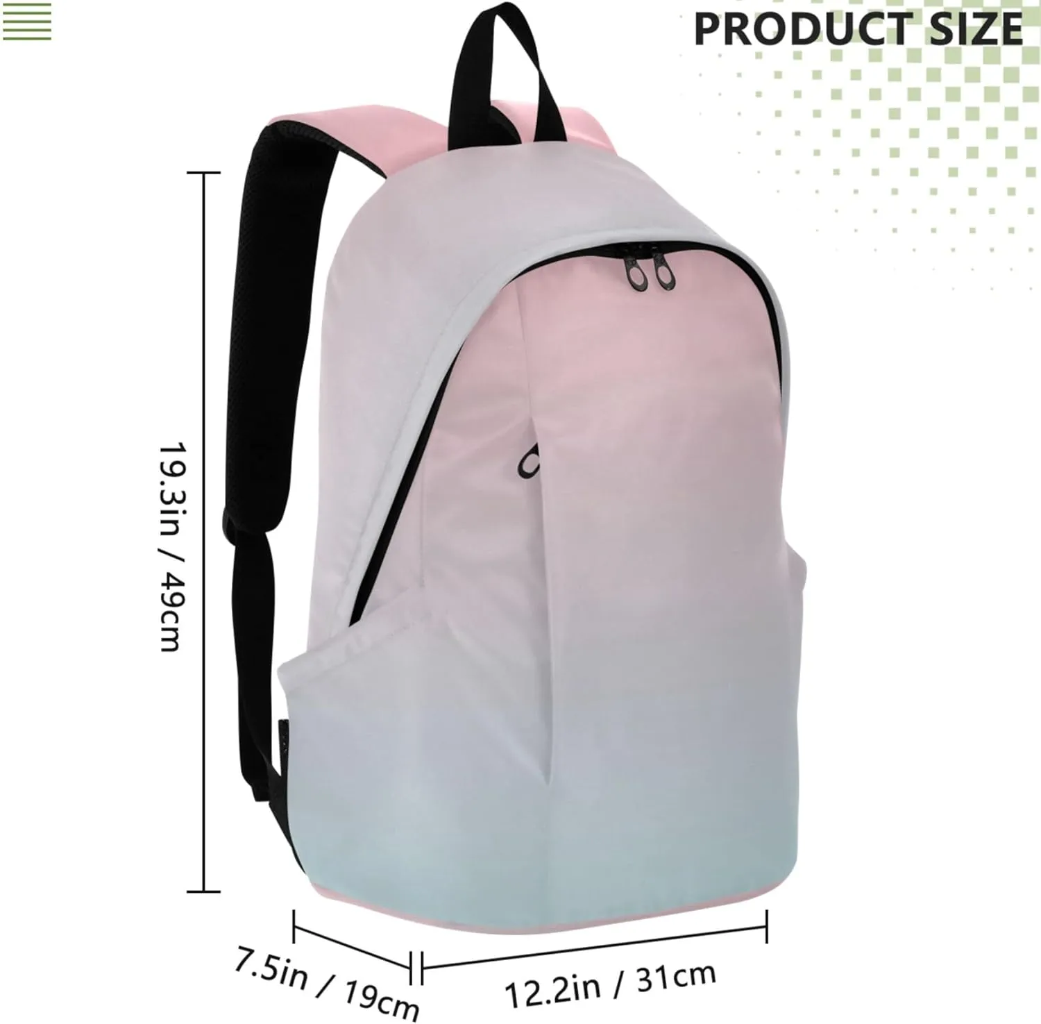Bright Casual Backpack for Women Daypack Blush Pink Blue Gradient Personalized Bookbag Cool College Student
