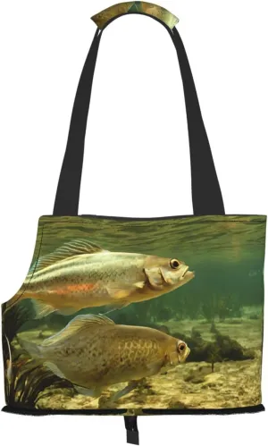 Brook Trout Fly Fishing Printed Foldable Pet Bag - Portable Puppy Cat Travel Handbag Tote,Pet Carrier Backpacks., Black