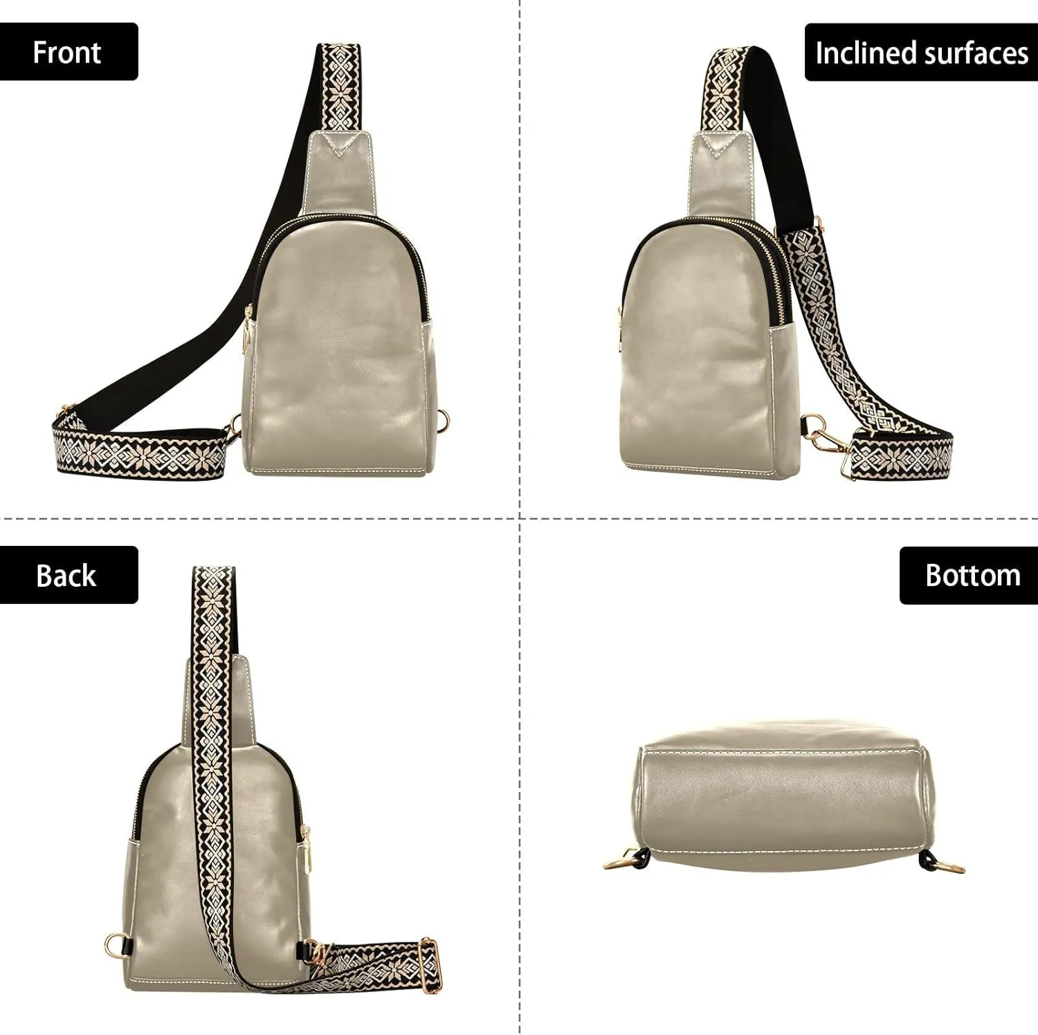Brown Gray Sling Bag for Women Men Fanny Packs Small Crossbody Bags for Women Leather Fashion Waist Packs Belt Bag Waterproof Chest Bag for Sports Hiking Travel Running