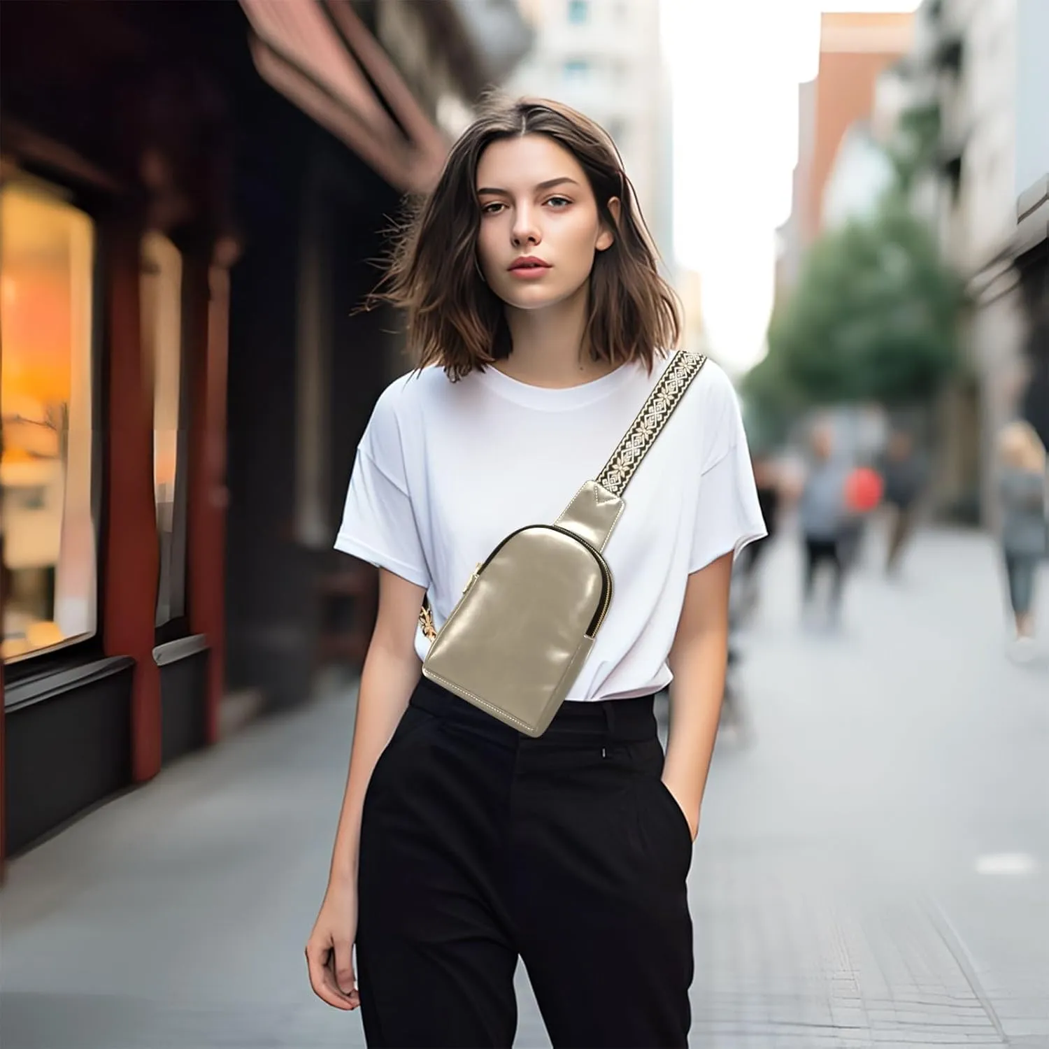 Brown Gray Sling Bag for Women Men Fanny Packs Small Crossbody Bags for Women Leather Fashion Waist Packs Belt Bag Waterproof Chest Bag for Sports Hiking Travel Running