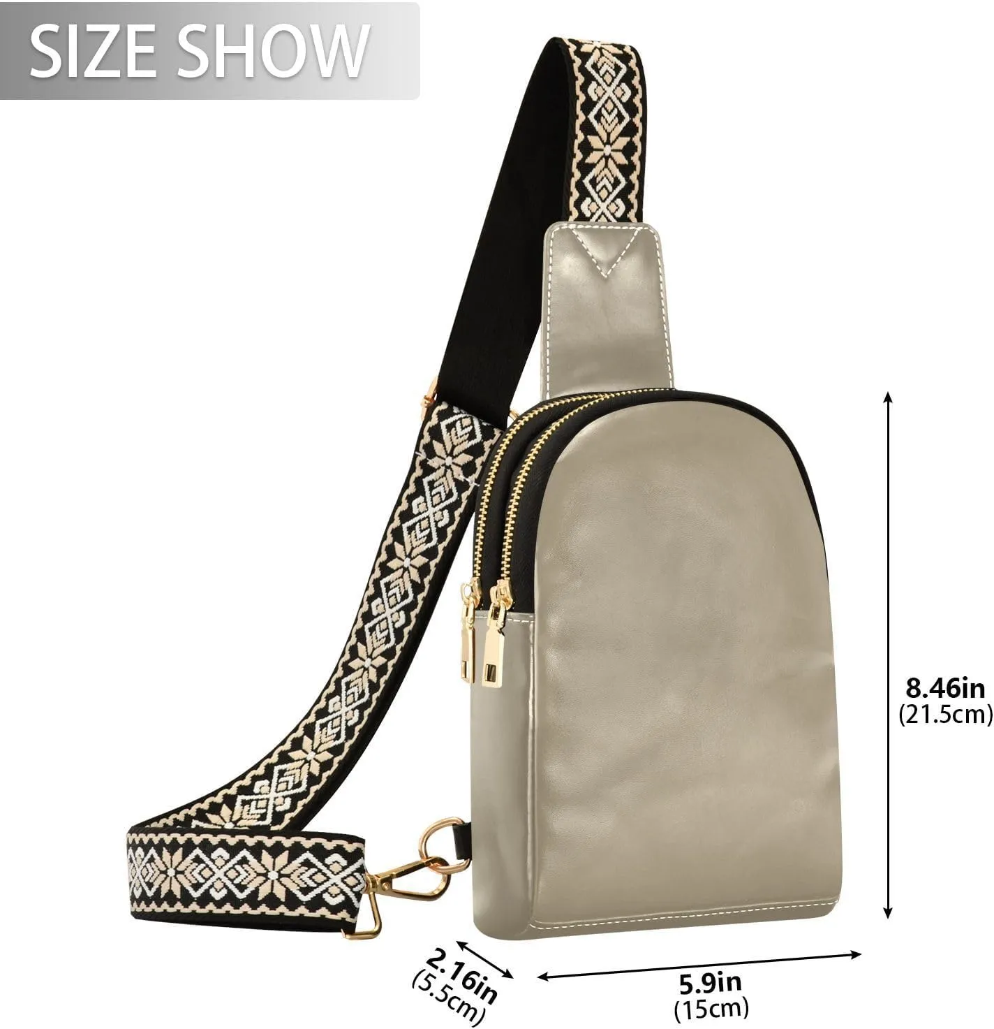 Brown Gray Sling Bag for Women Men Fanny Packs Small Crossbody Bags for Women Leather Fashion Waist Packs Belt Bag Waterproof Chest Bag for Sports Hiking Travel Running