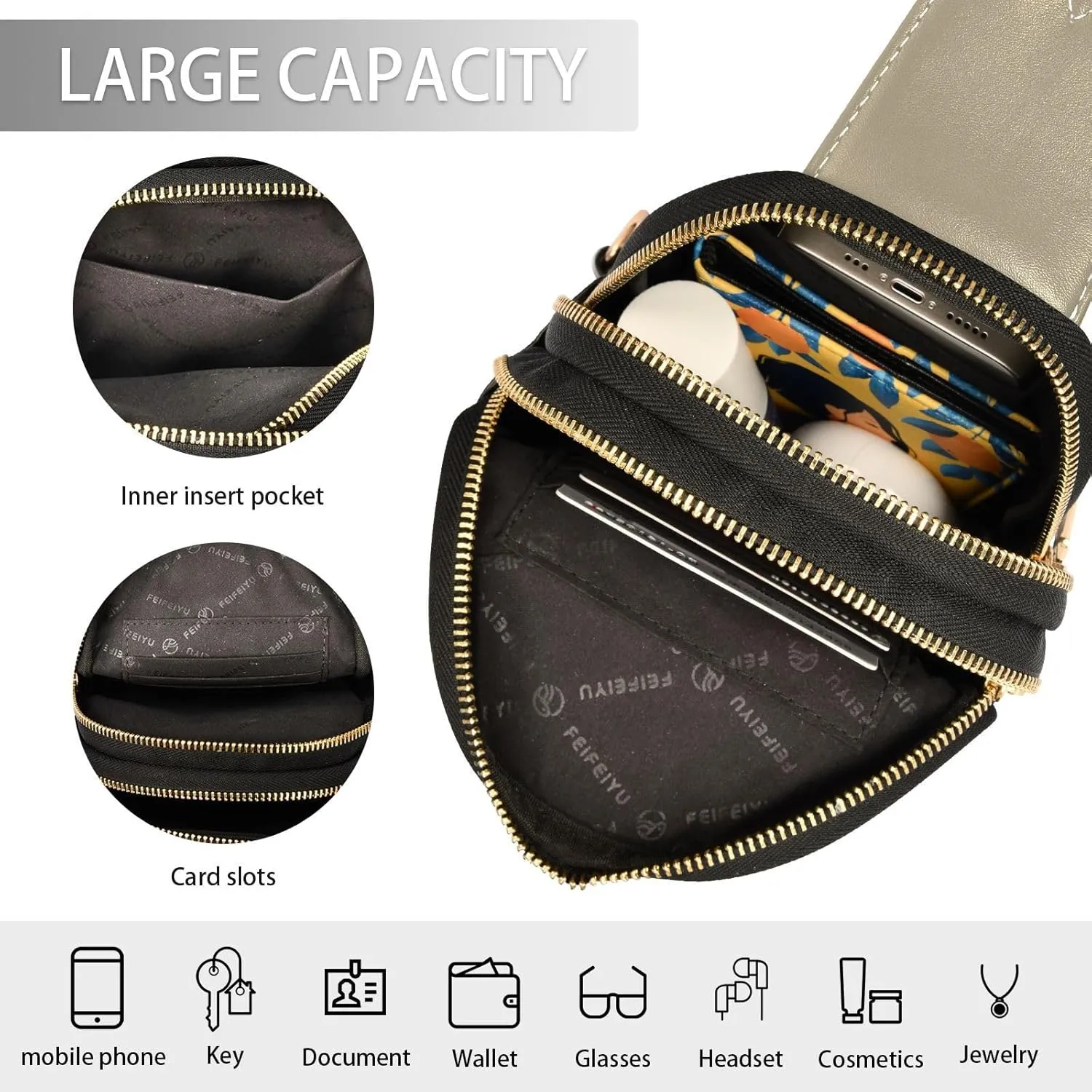 Brown Gray Sling Bag for Women Men Fanny Packs Small Crossbody Bags for Women Leather Fashion Waist Packs Belt Bag Waterproof Chest Bag for Sports Hiking Travel Running