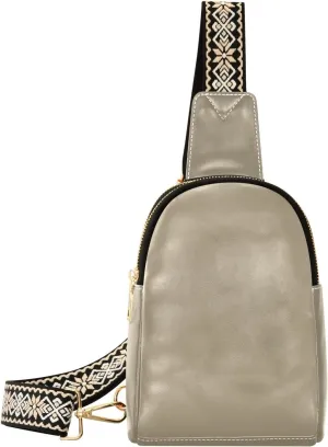 Brown Gray Sling Bag for Women Men Fanny Packs Small Crossbody Bags for Women Leather Fashion Waist Packs Belt Bag Waterproof Chest Bag for Sports Hiking Travel Running