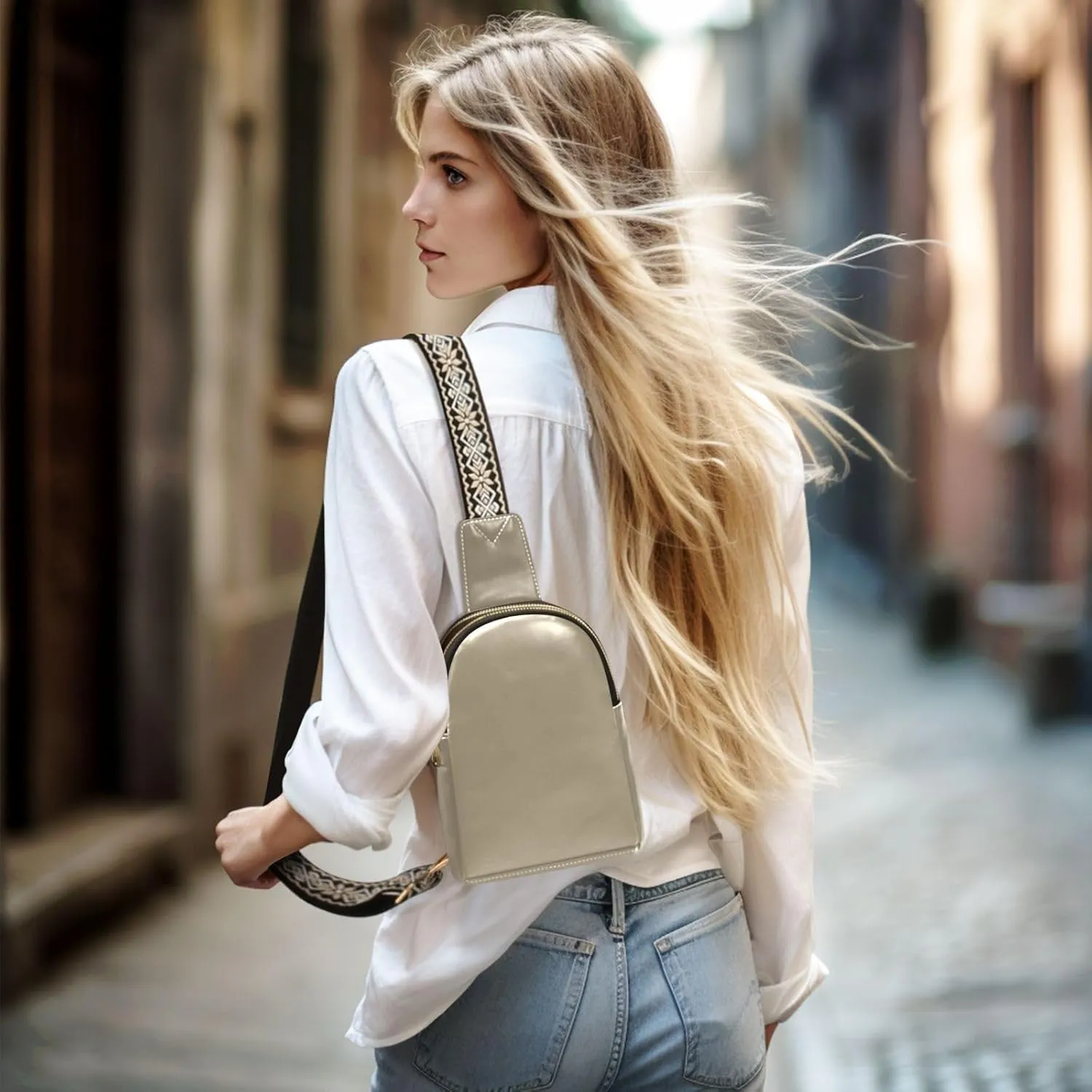Brown Gray Sling Bag for Women Men Fanny Packs Small Crossbody Bags for Women Leather Fashion Waist Packs Belt Bag Waterproof Chest Bag for Sports Hiking Travel Running