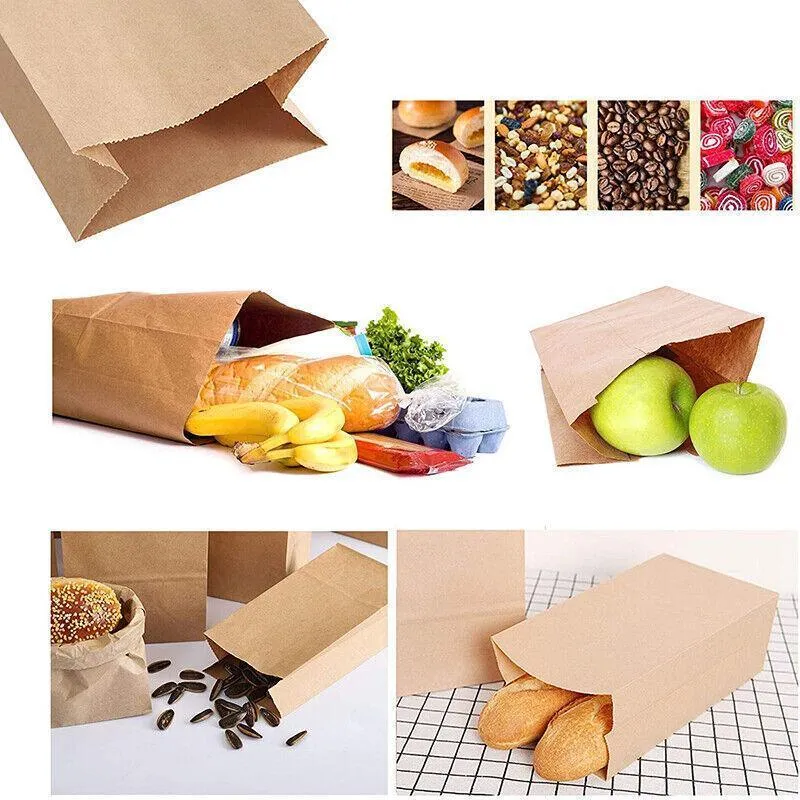 Brown Kraft Paper Grocery Bags 10-100PCS 6Sizes