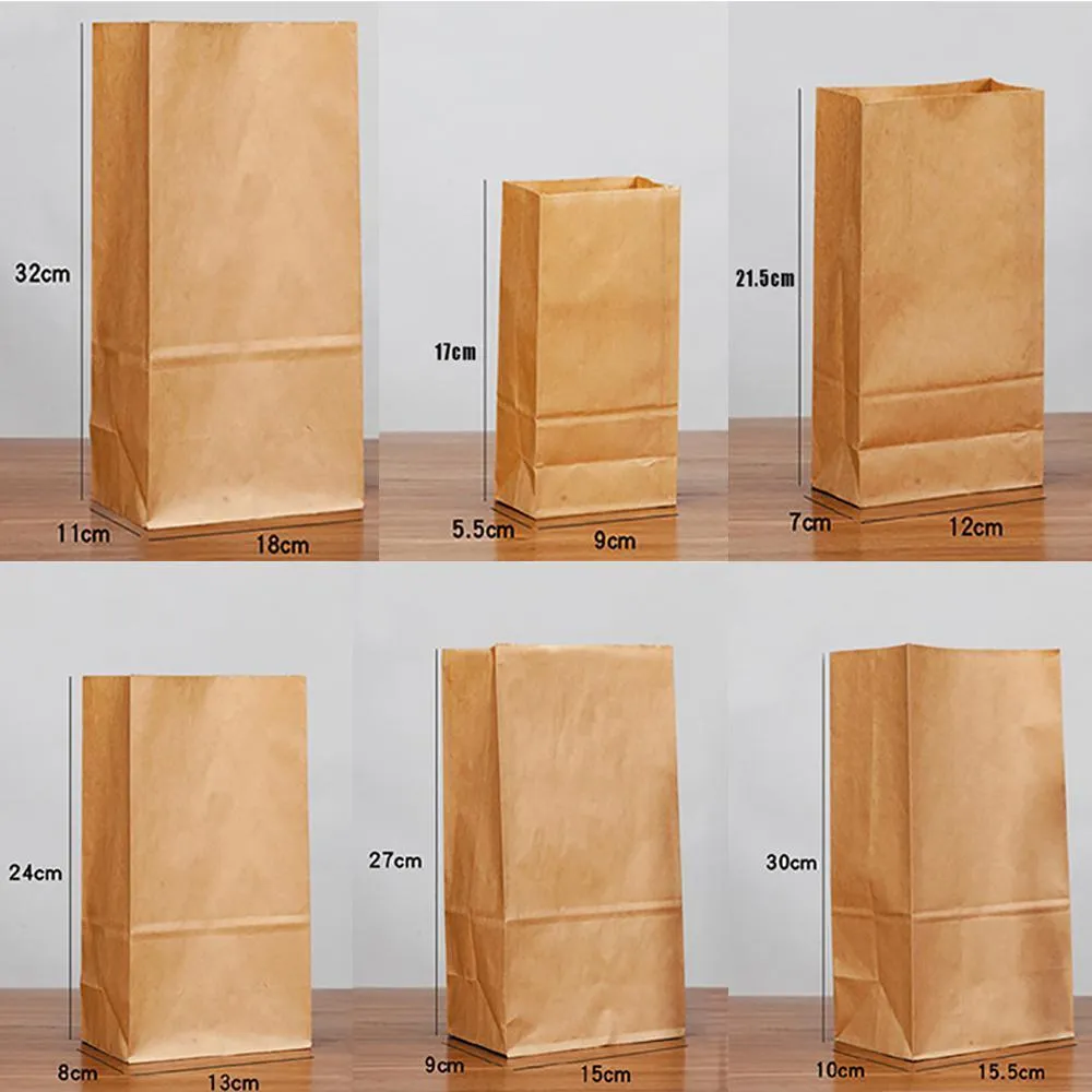 Brown Kraft Paper Grocery Bags 10-100PCS 6Sizes