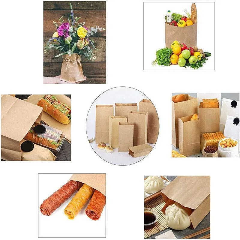 Brown Kraft Paper Grocery Bags 10-100PCS 6Sizes