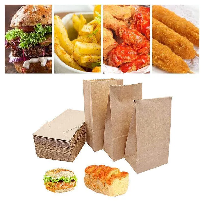 Brown Kraft Paper Grocery Bags 10-100PCS 6Sizes