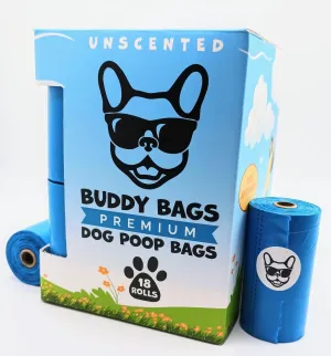 Buddy Bags Premium Dog Poop Bags, Unscented, Extra Thick & Strong, Discreetly Opaque, 18 Refill Rolls, 270 Earth Friendly Bags.