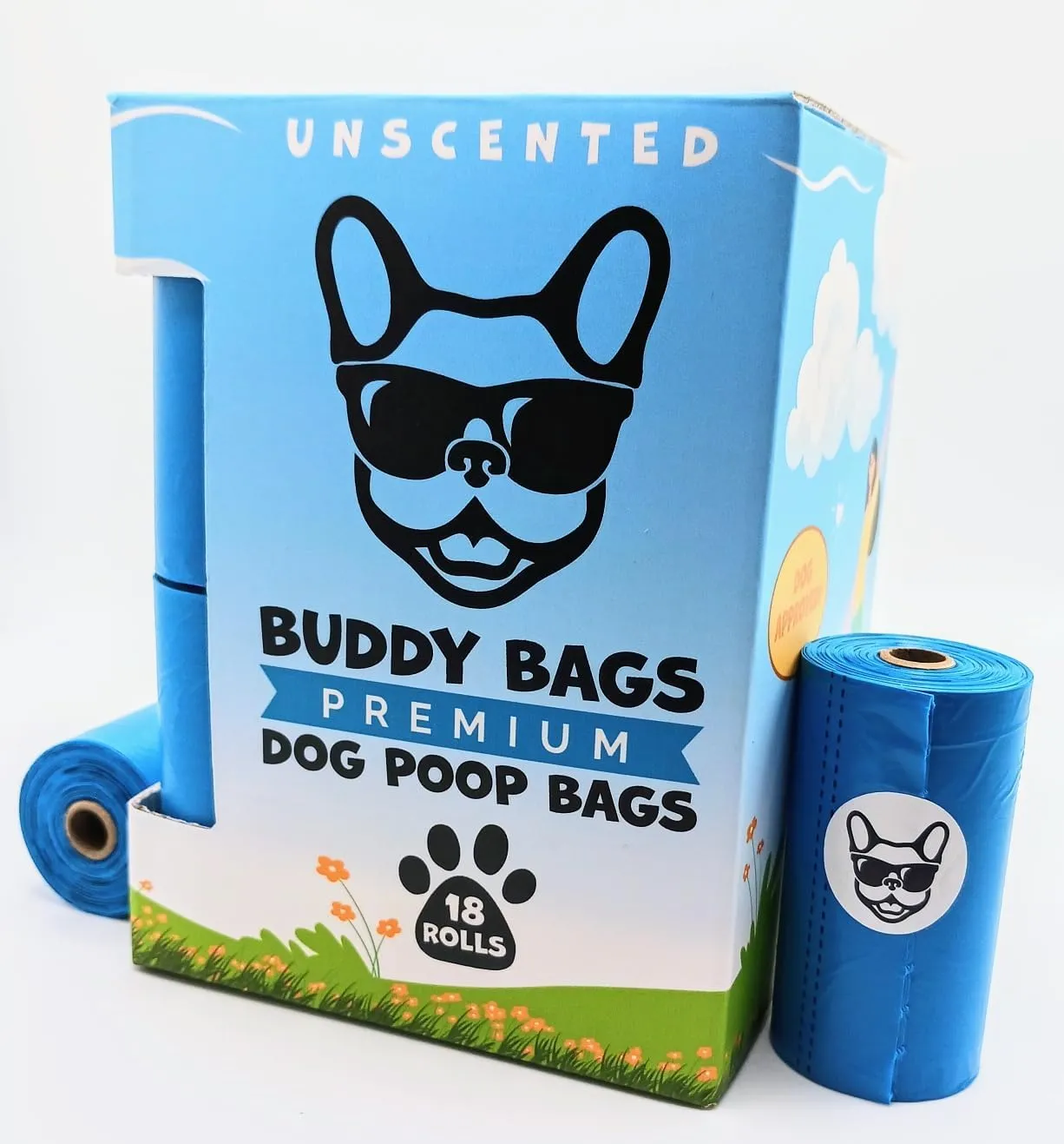 Buddy Bags Premium Dog Poop Bags, Unscented, Extra Thick & Strong, Discreetly Opaque, 18 Refill Rolls, 270 Earth Friendly Bags.