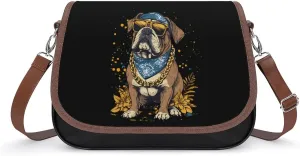 Bulldog Women's Shoulder Handbags Leather Crossbody Bags Soft Waterproof Tote Bag with Detachable Strap