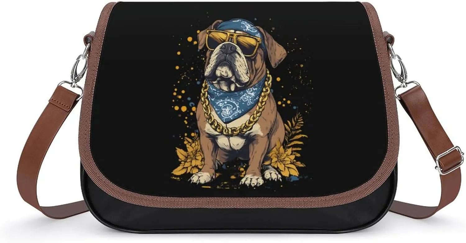 Bulldog Women's Shoulder Handbags Leather Crossbody Bags Soft Waterproof Tote Bag with Detachable Strap