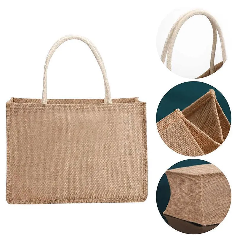 Burlap Tote Bag 1PC 2 Sizes Linen Jute Shopping Handbag