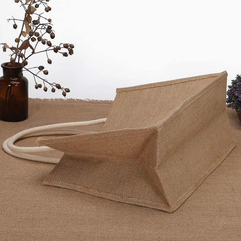 Burlap Tote Bag 1PC 2 Sizes Linen Jute Shopping Handbag