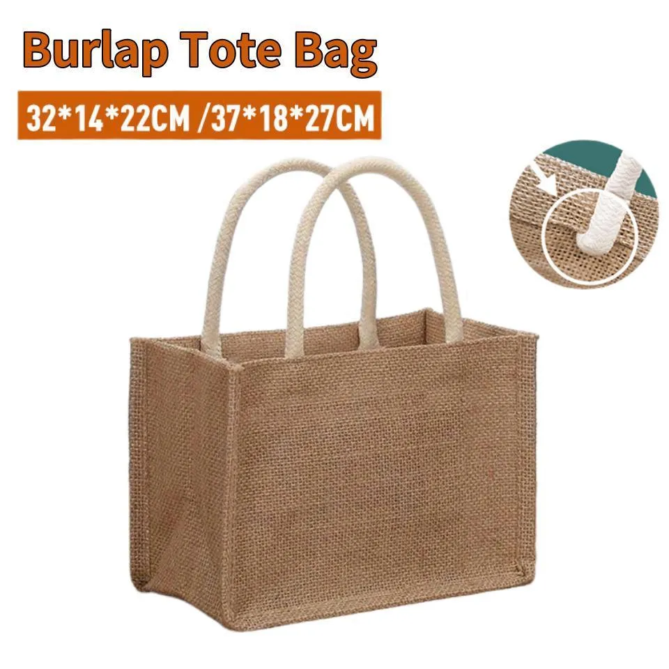 Burlap Tote Bag 1PC 2 Sizes Linen Jute Shopping Handbag