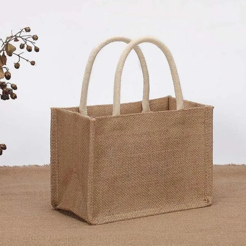 Burlap Tote Bag 1PC 2 Sizes Linen Jute Shopping Handbag