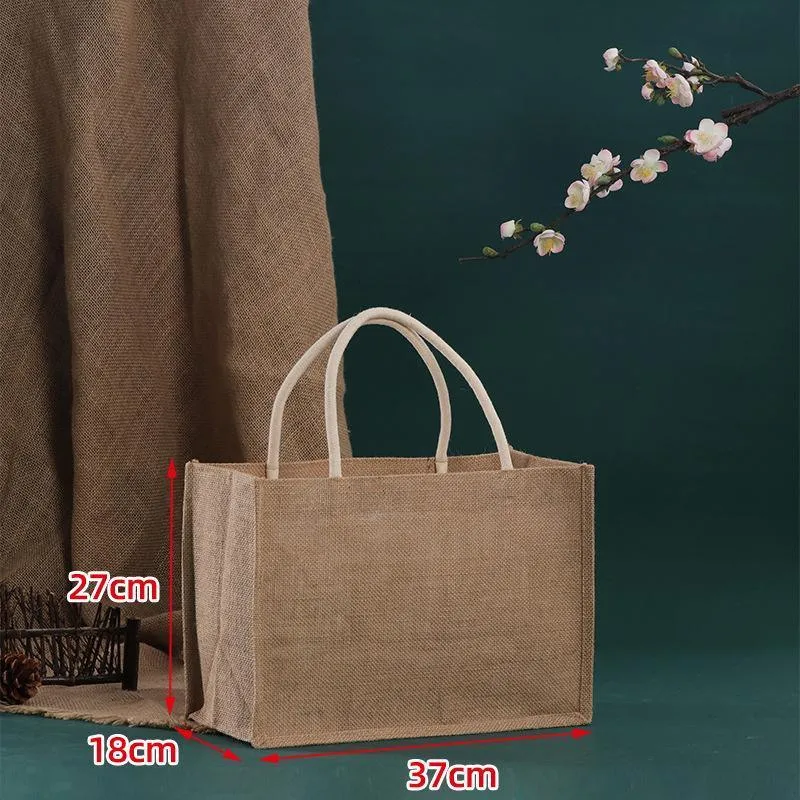 Burlap Tote Bag 1PC 2 Sizes Linen Jute Shopping Handbag