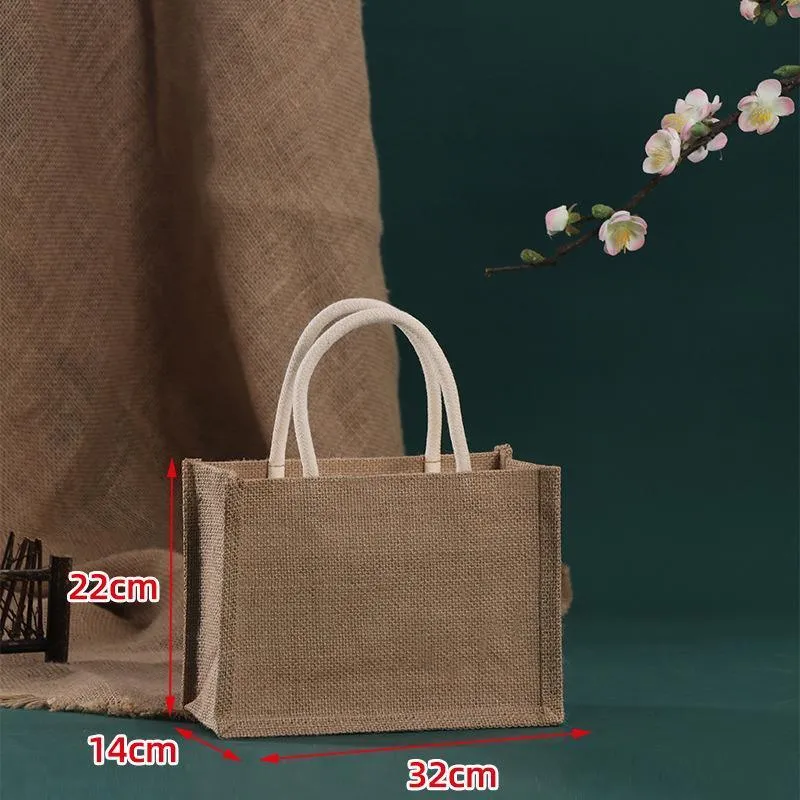 Burlap Tote Bag 1PC 2 Sizes Linen Jute Shopping Handbag