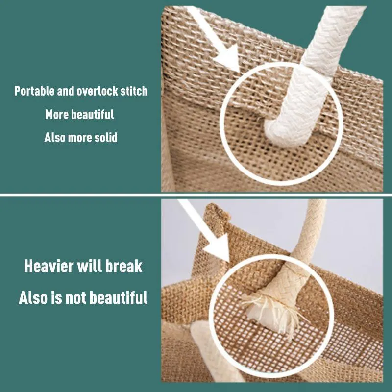 Burlap Tote Bag 1PC 2 Sizes Linen Jute Shopping Handbag
