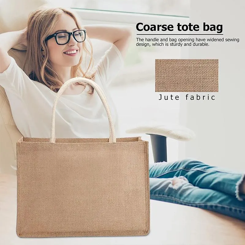 Burlap Tote Bag 1PC 2 Sizes Linen Jute Shopping Handbag