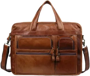 Business 15.6 Laptop Travel Case Messenger Shoulder Genuine Leather Briefcase For Men