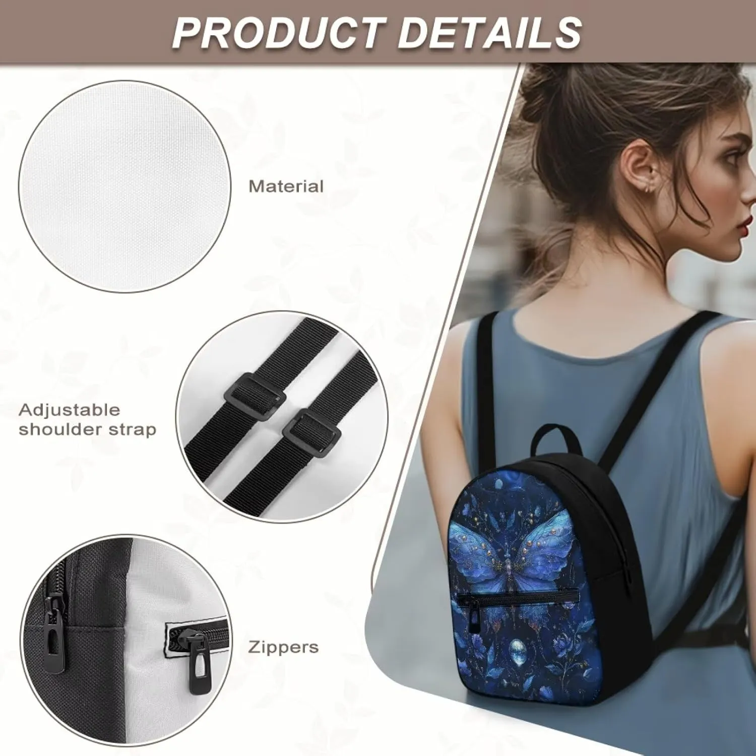 Butterfly Blue Women's Fashion Backpack Durable Rucksack Small Size Waterproof Design for Shopping, Weekend Trips, College