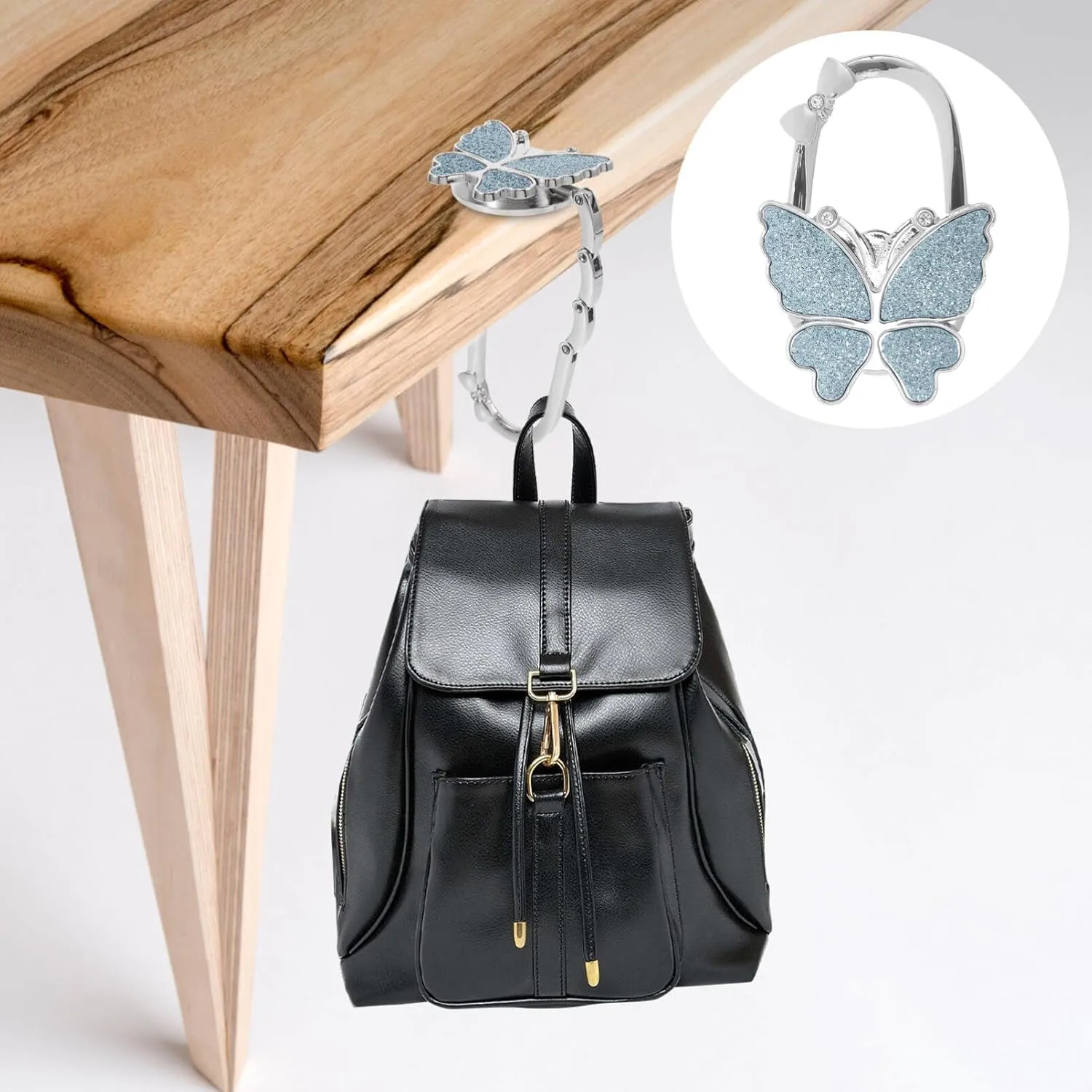 Butterfly Purse Hook Foldable Handbag Hanger Crystal Rhinestone Table Hanger Bag Holder for Home Office Desk Tables A