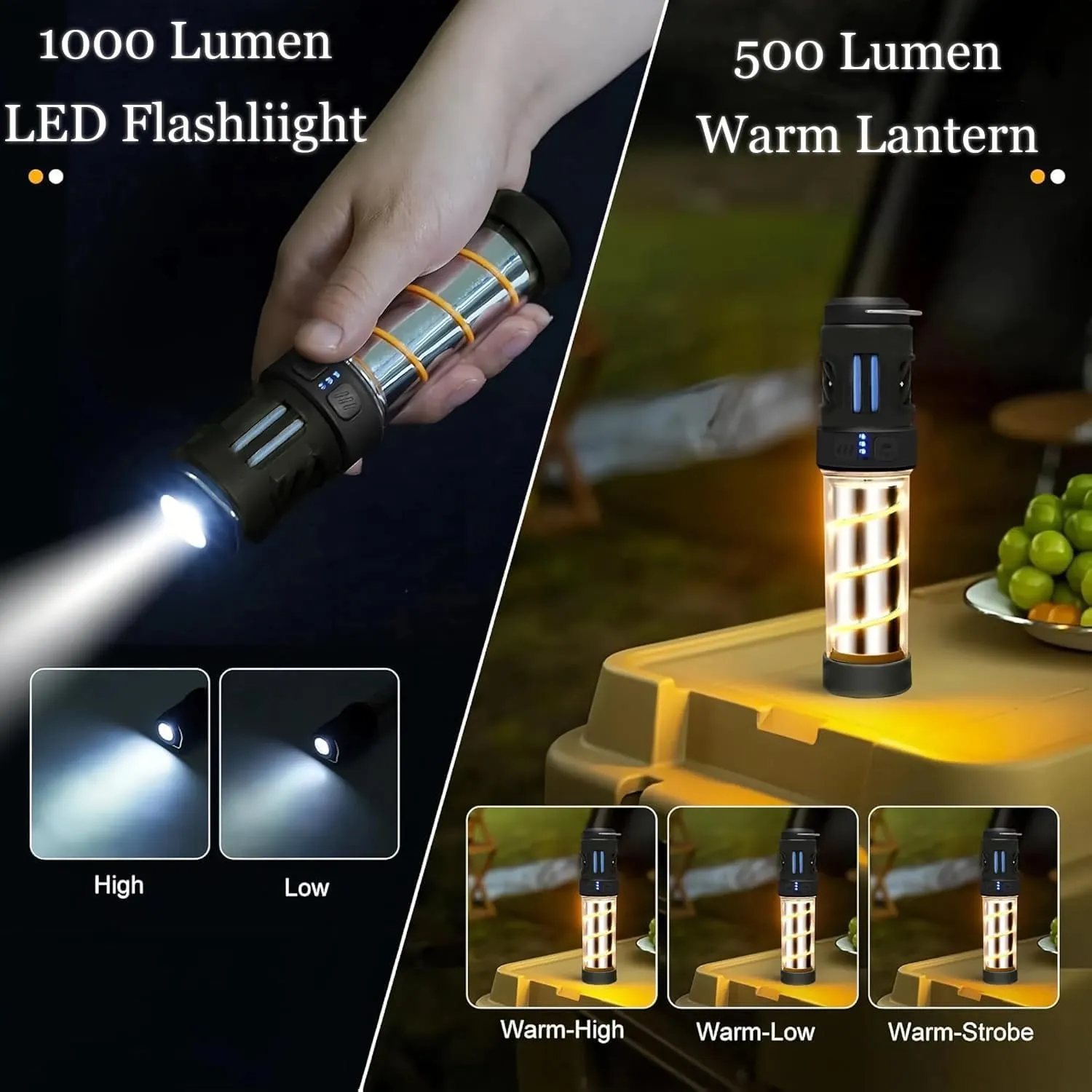 Buzzdefense Dual Mode Camping Lantern, Buzzdefense Portable, 3000 mAh USB-C Recharged Waterproof Outdoor Lamp, LED Camping Light for Outdoor, Garden, Picnic (G)