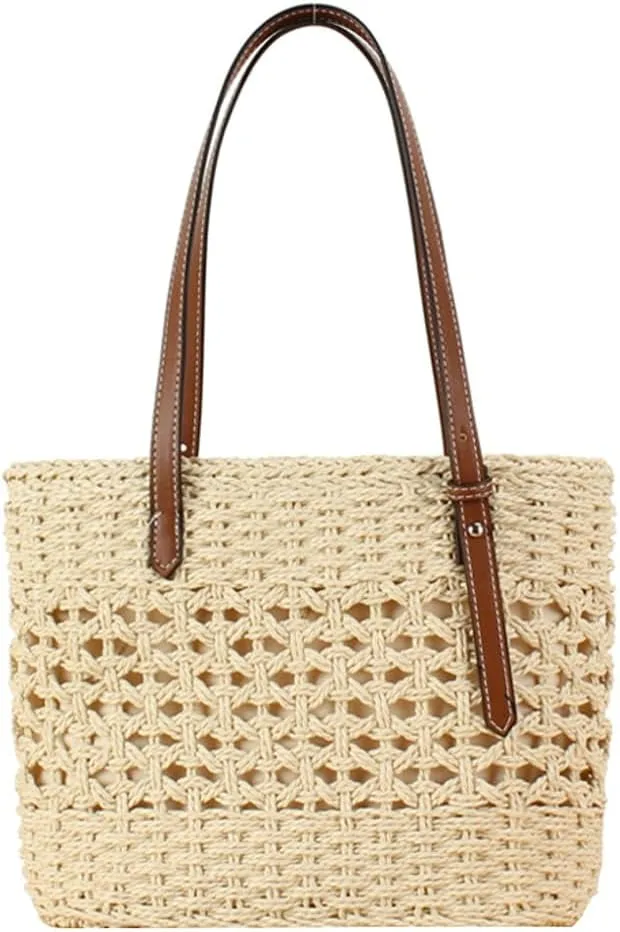 Caistre Straw Tote Bag for Women Summer Straw Shoulder Bag Beach Tote Bag Handwoven Straw Bag Purse Top Handle Beach Bags