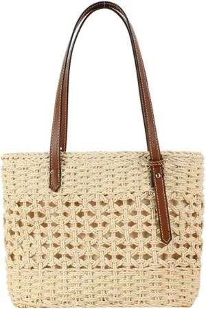 Caistre Straw Tote Bag for Women Summer Straw Shoulder Bag Beach Tote Bag Handwoven Straw Bag Purse Top Handle Beach Bags