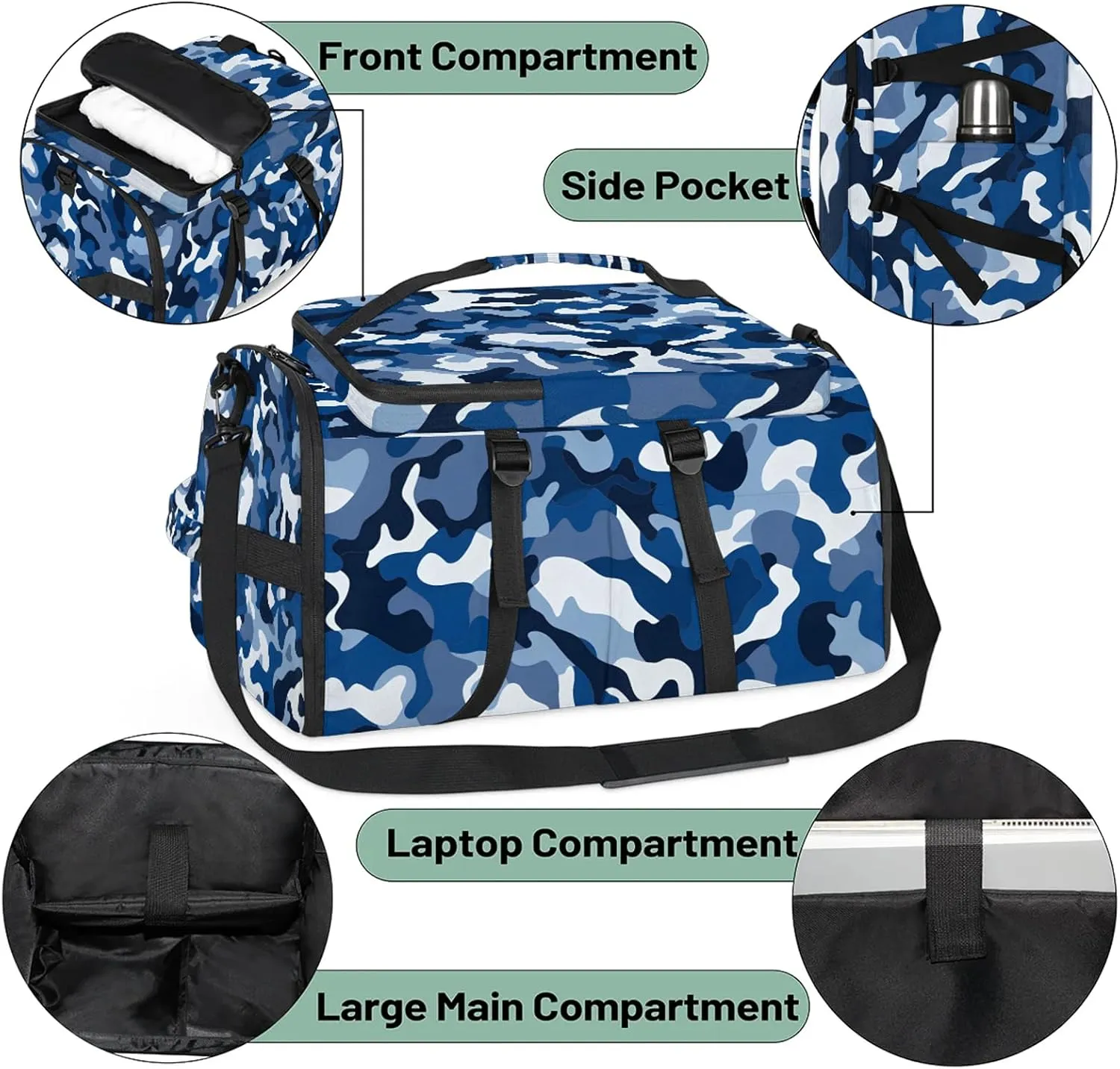 Camo Gym Bags for Men Women Sports Backpack with Shoe Compartment 3-in-1 Tactical Duffle Bag for Overnight Weekender Travel