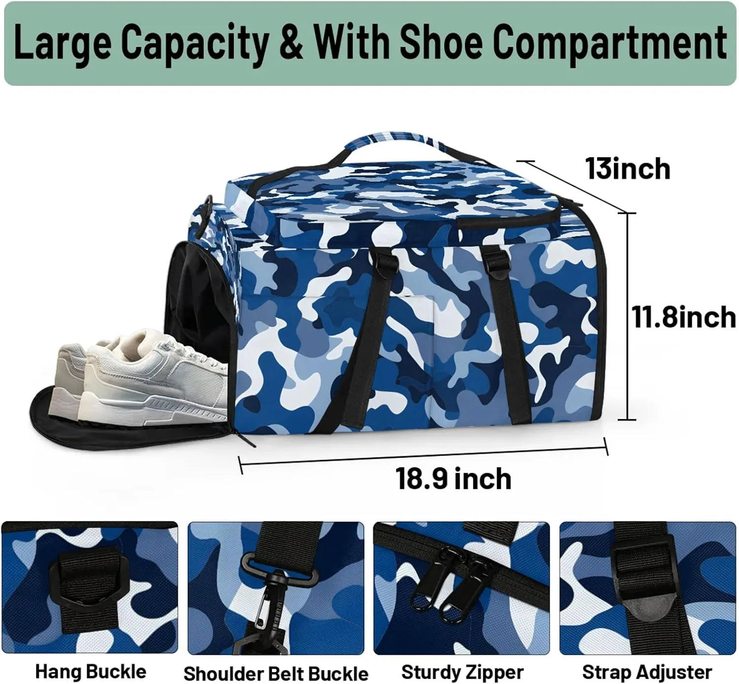 Camo Gym Bags for Men Women Sports Backpack with Shoe Compartment 3-in-1 Tactical Duffle Bag for Overnight Weekender Travel