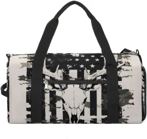 Camouflage U.S. Flag with Deer Skull Unisex Gym Bag Waterproof Sports Duffels Travel Gear With Laundry Shoe Compartment