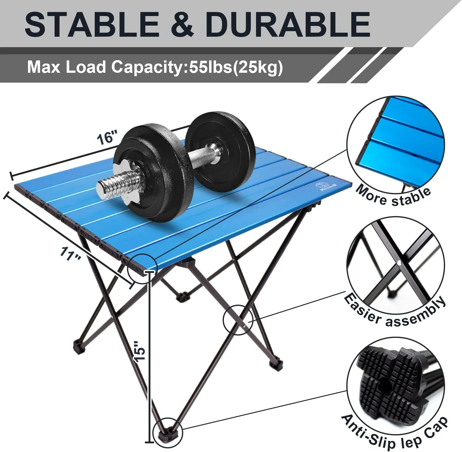 Camping Table Folding Portable Camp Side Table Aluminum Lightweight Carry Bag Beach Outdoor Hiking Picnics BBQ Cooking Dining Kitchen Blue Small
