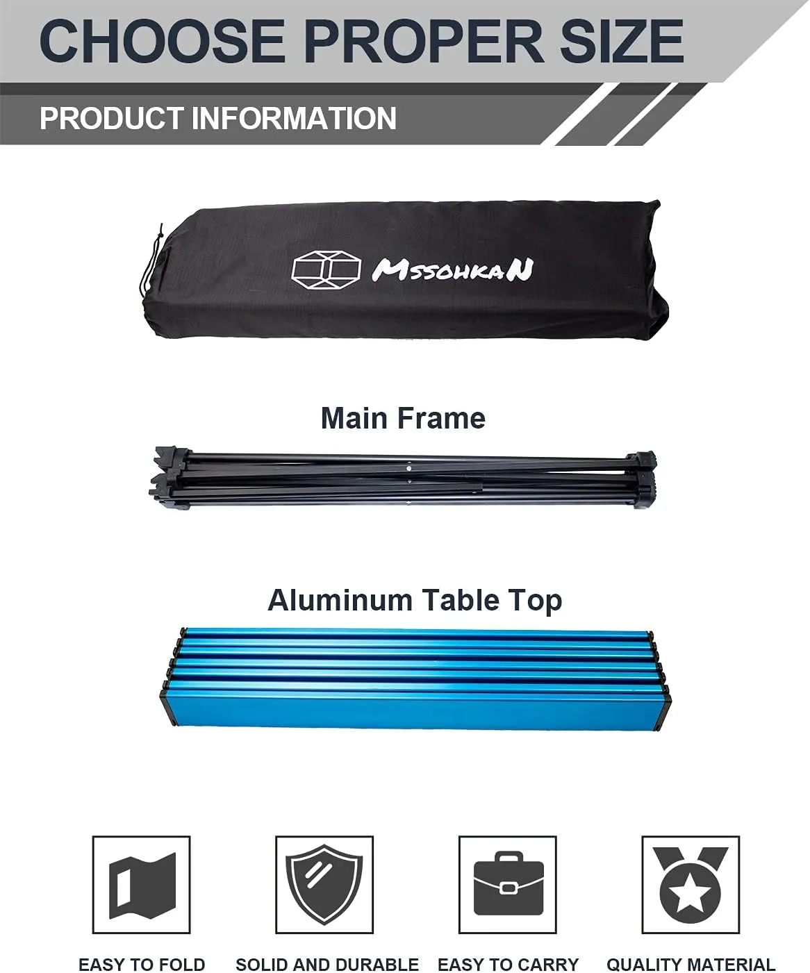 Camping Table Folding Portable Camp Side Table Aluminum Lightweight Carry Bag Beach Outdoor Hiking Picnics BBQ Cooking Dining Kitchen Blue Small