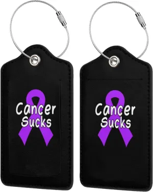 Cancer Sucks Pancreatic Cancer Awareness 2 Leather Luggage Tags for Bags for Men Women9