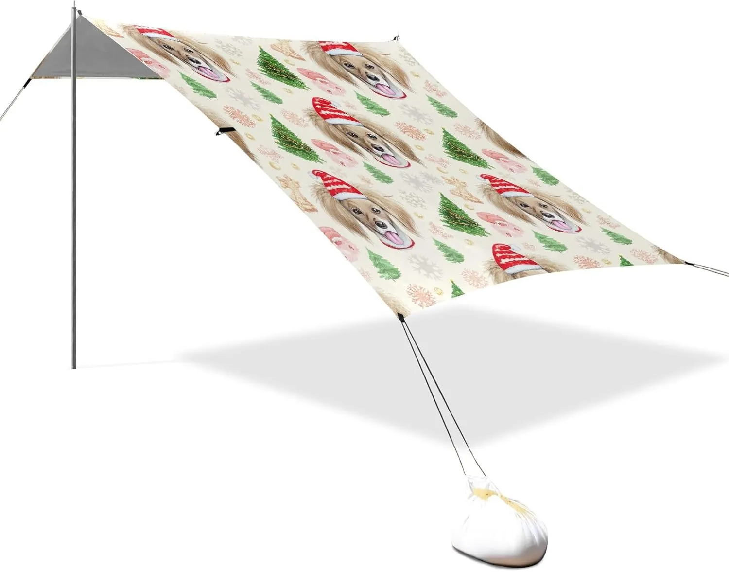 Canopy Beach Tent Christmas Dogs Beige Patio Sun Shade Outdoor 9.2 × 10.5 FT Shades Camping Sun Shelter Windproof with Sand Anchor Poles