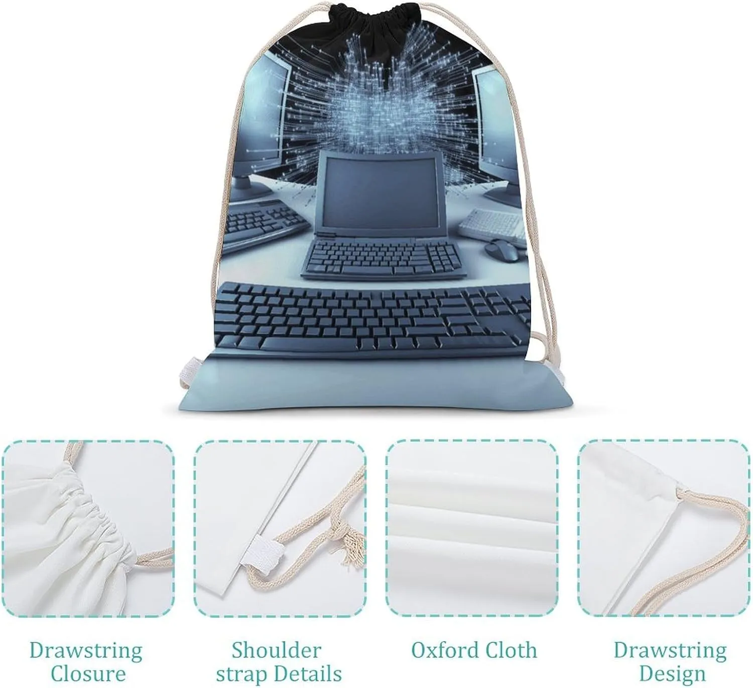 Canvas Drawstring Bags for Men Women Computers And Internet Sport String Bag Beach Sack Bag Travel Gym Sackpack