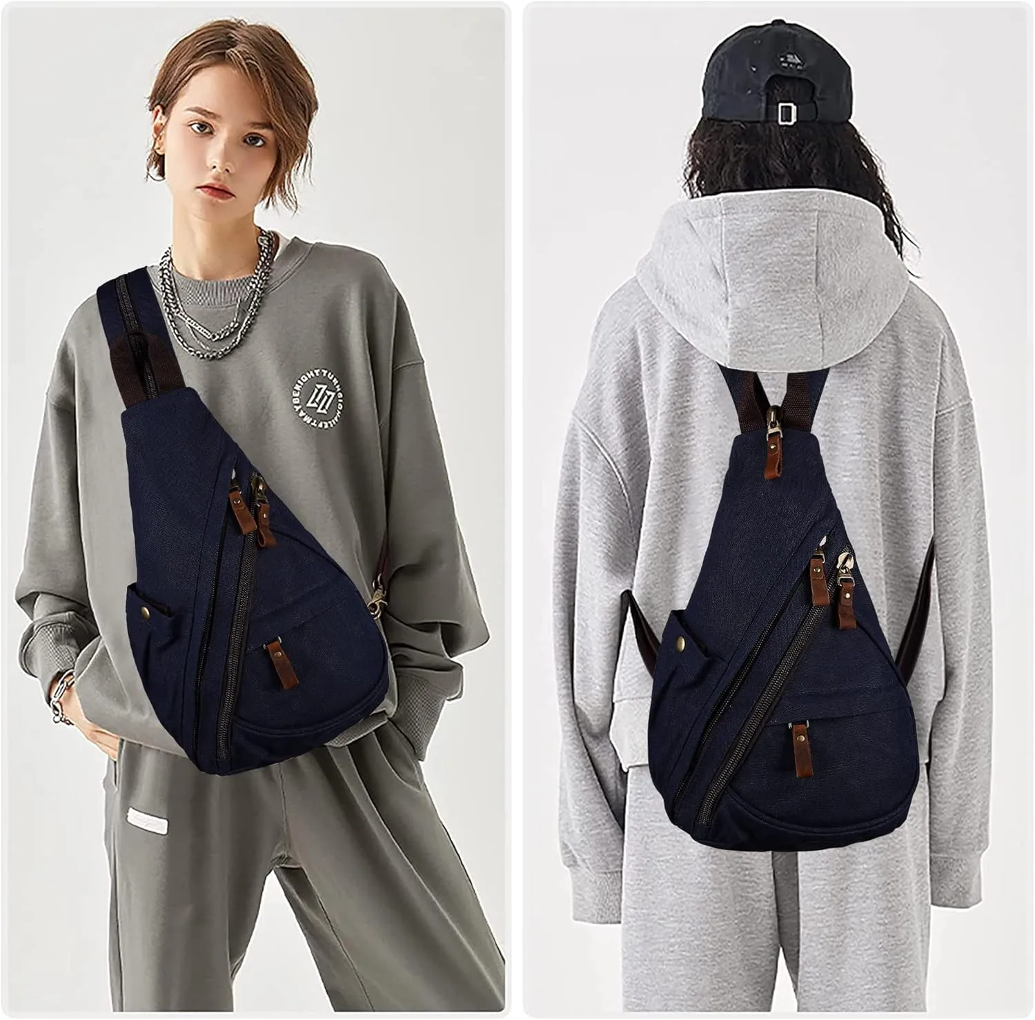 Canvas Sling Bag for Men Women Crossbody Bags Convertible Backpack Purse Causal Daypack Travel Cycling Hiking Rucksack