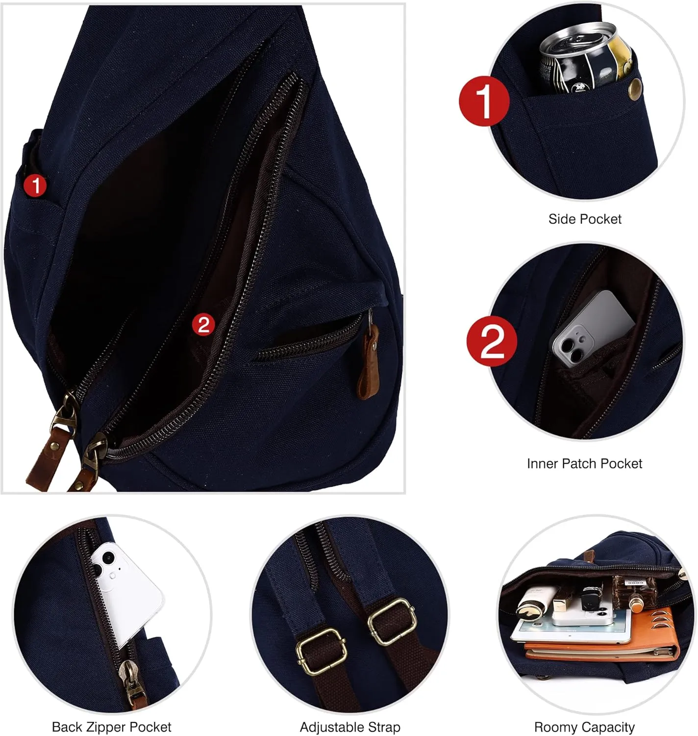Canvas Sling Bag for Men Women Crossbody Bags Convertible Backpack Purse Causal Daypack Travel Cycling Hiking Rucksack