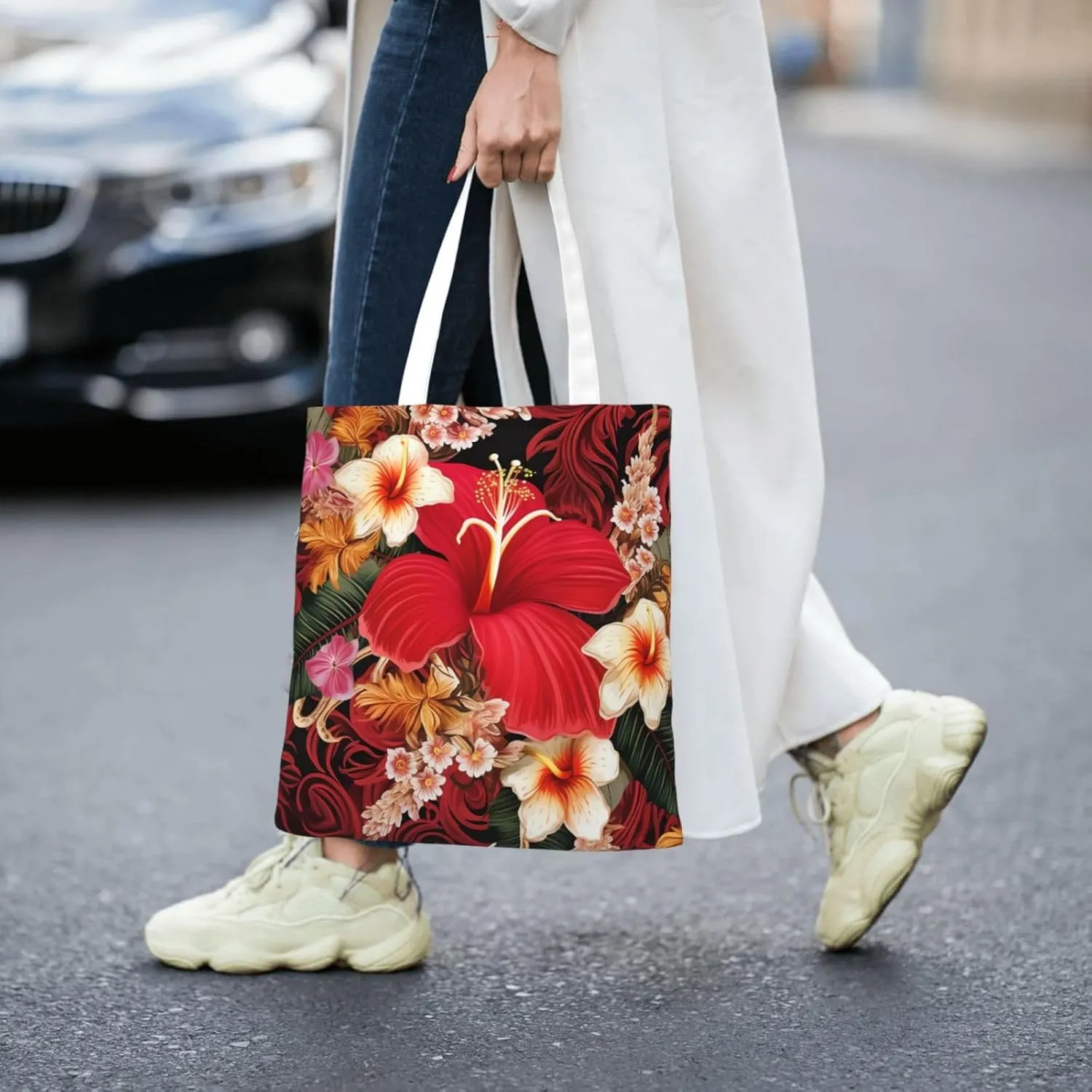 Canvas Tote Bag For Women Reusable Shopping Bag Casual Two Butterflies And Mushrooms Shoulder Bag Handbag For Travel