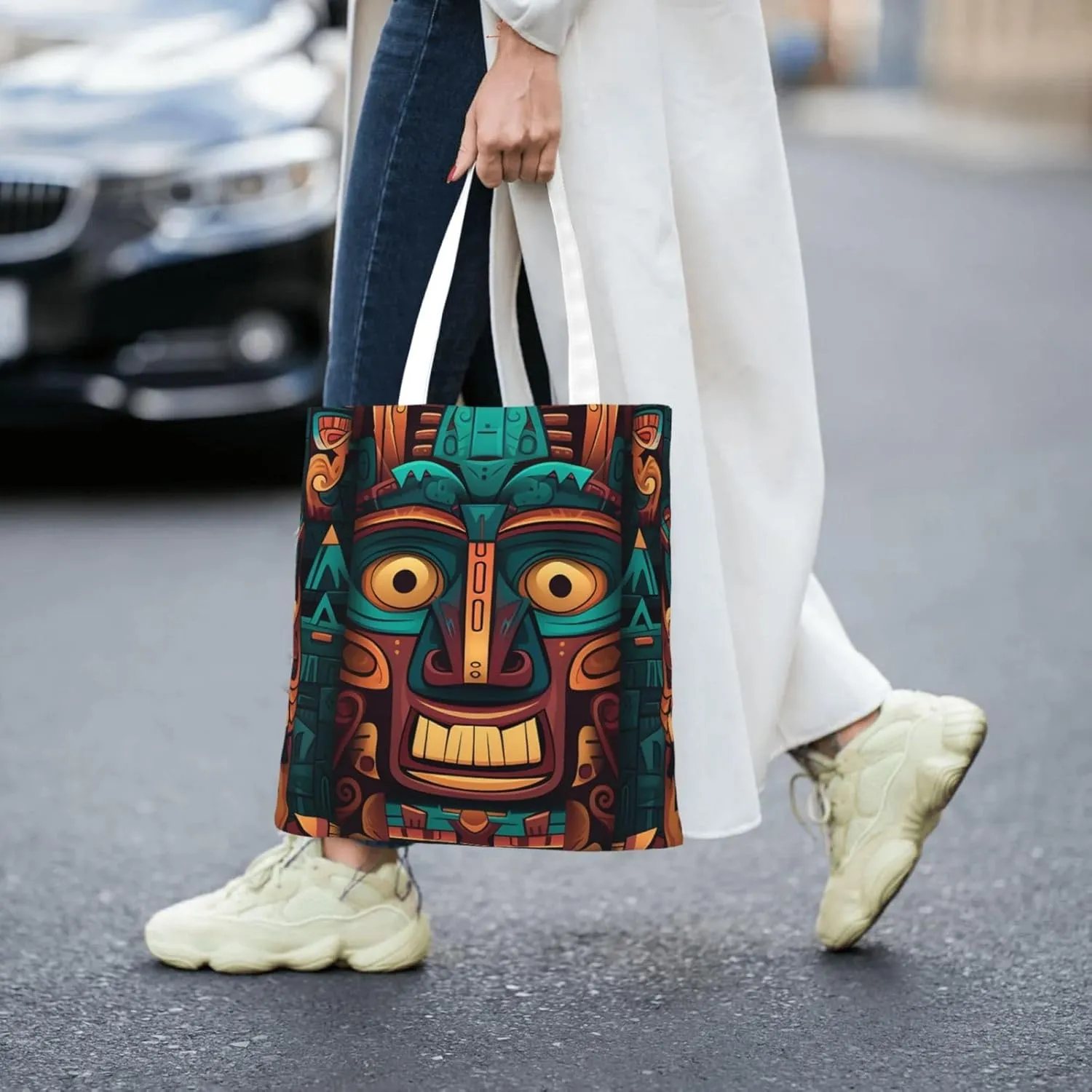 Canvas Tote Bag For Women Reusable Shopping Bag Casual Two Butterflies And Mushrooms Shoulder Bag Handbag For Travel