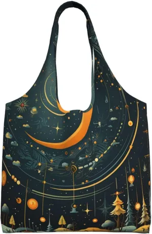 Canvas Tote Bag for Women Shoulder Tote Purse Reusable Grocery Bag Moon star diagram pattern Aesthetic Shopping Bags
