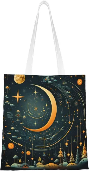 Canvas Tote Bag for Women Shoulder Tote Purse Reusable Grocery Bag Moon star diagram pattern Aesthetic Shopping Bags
