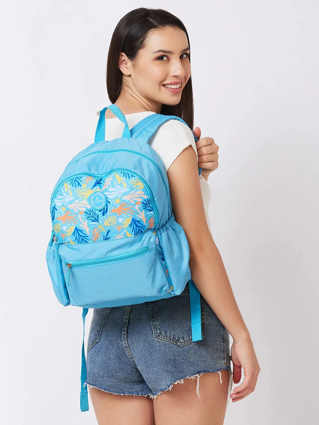 Caprese Xenia Medium Light Blue Printed Backpack