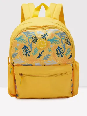 Caprese Xenia Medium Yellow Printed Backpack