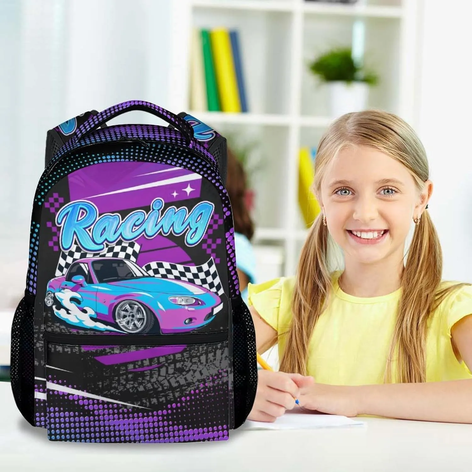 Car Backpack for School - 17 Inches Colorful Backpacks for Girls, Boys - Cool Bookbag for Elementary