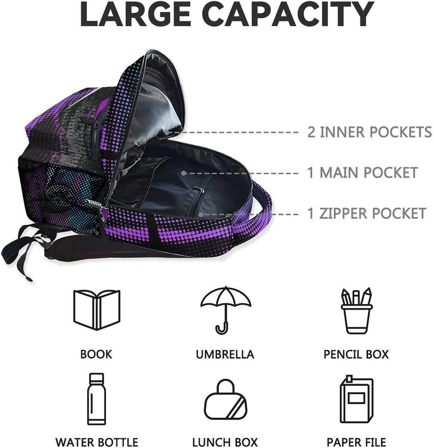 Car Backpack for School - 17 Inches Colorful Backpacks for Girls, Boys - Cool Bookbag for Elementary