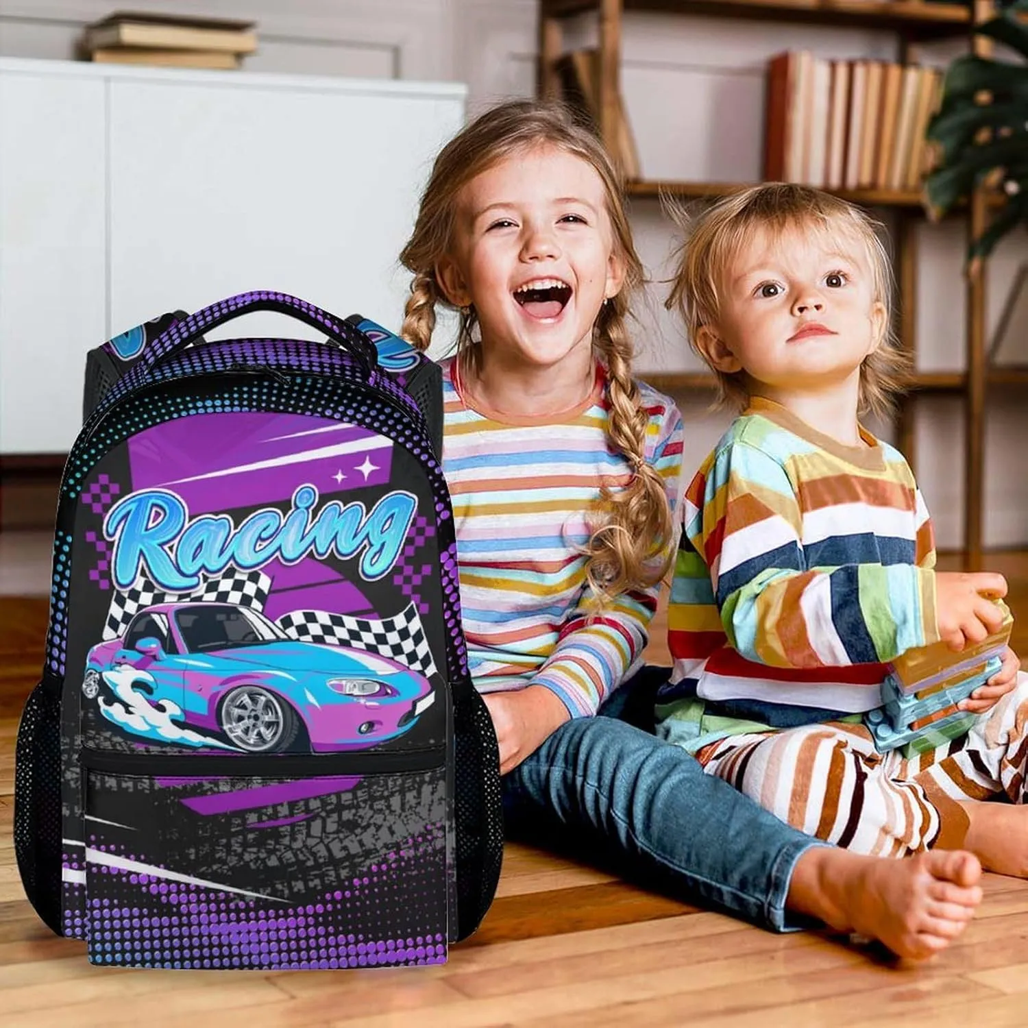 Car Backpack for School - 17 Inches Colorful Backpacks for Girls, Boys - Cool Bookbag for Elementary
